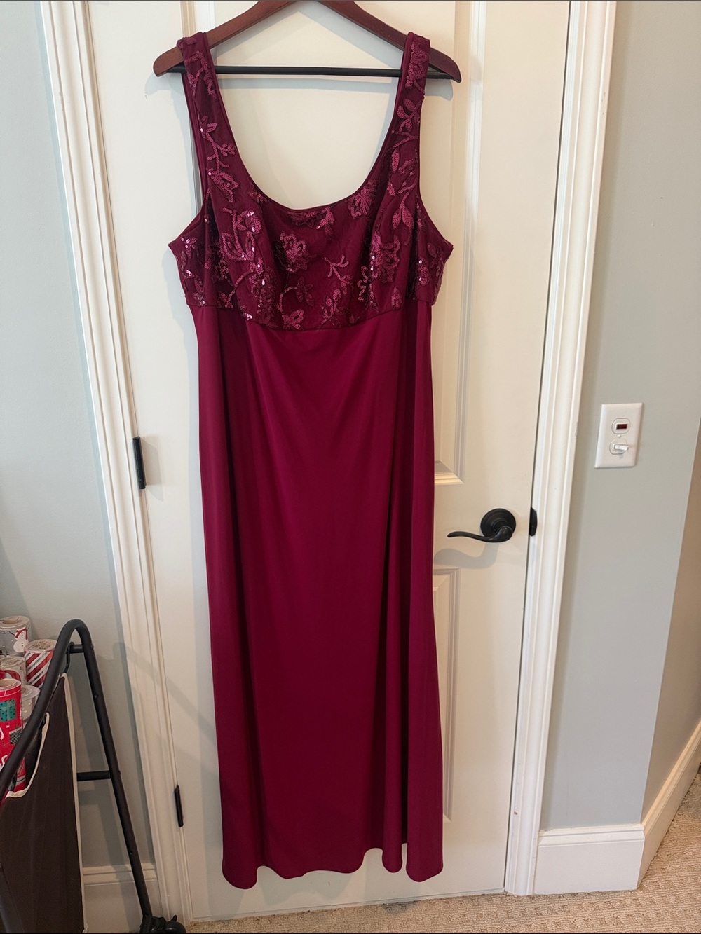 Elegant Burgundy Sleeveless Evening Dress with jacket.
